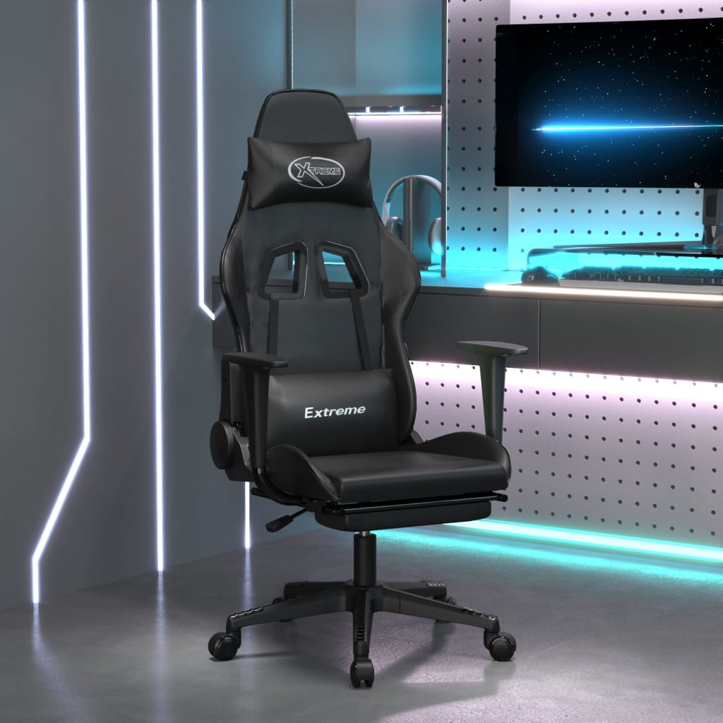 vidaXL Gaming Chair with Footrest Black Faux Leather - home • office • health