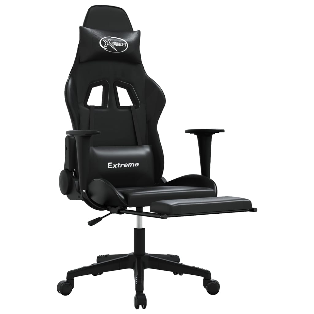 vidaXL Gaming Chair with Footrest Black Faux Leather - home • office • health