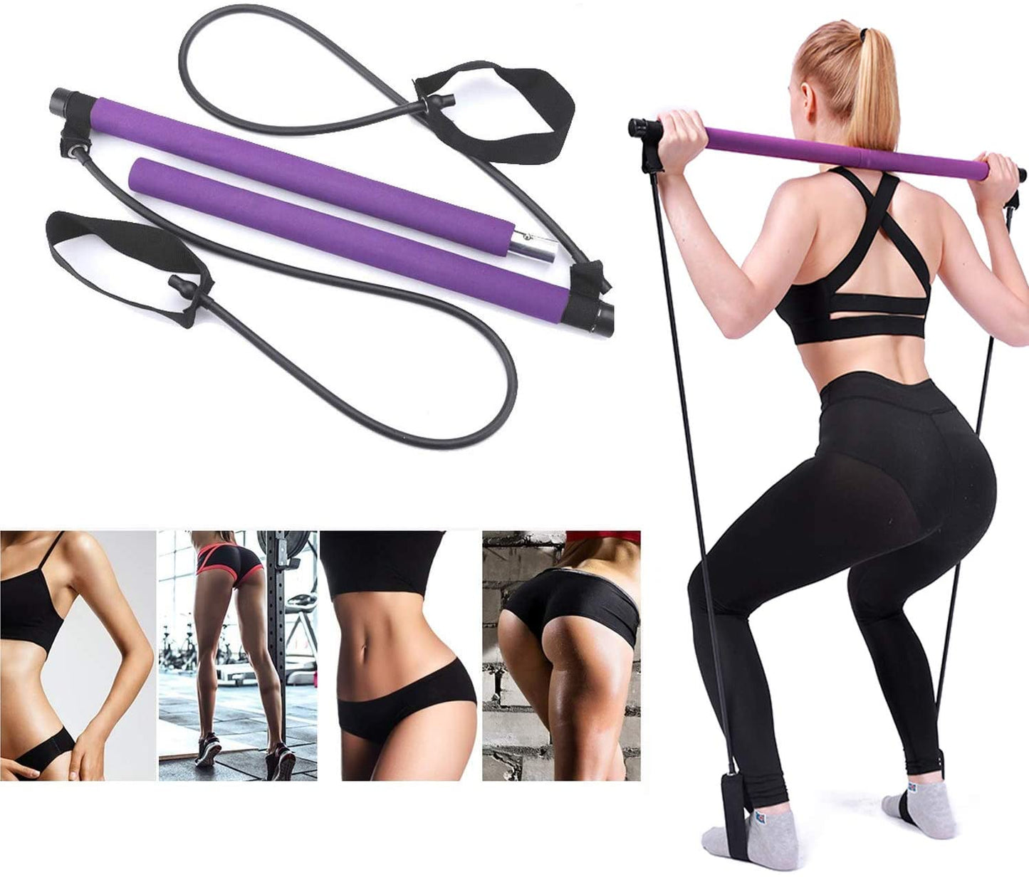 Adjustable Pilates Bar Kit - Resistance Band Exercise Stick - home • office • health