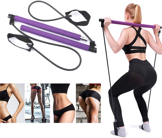 Adjustable Pilates Bar Kit - Resistance Band Exercise Stick - home • office • health