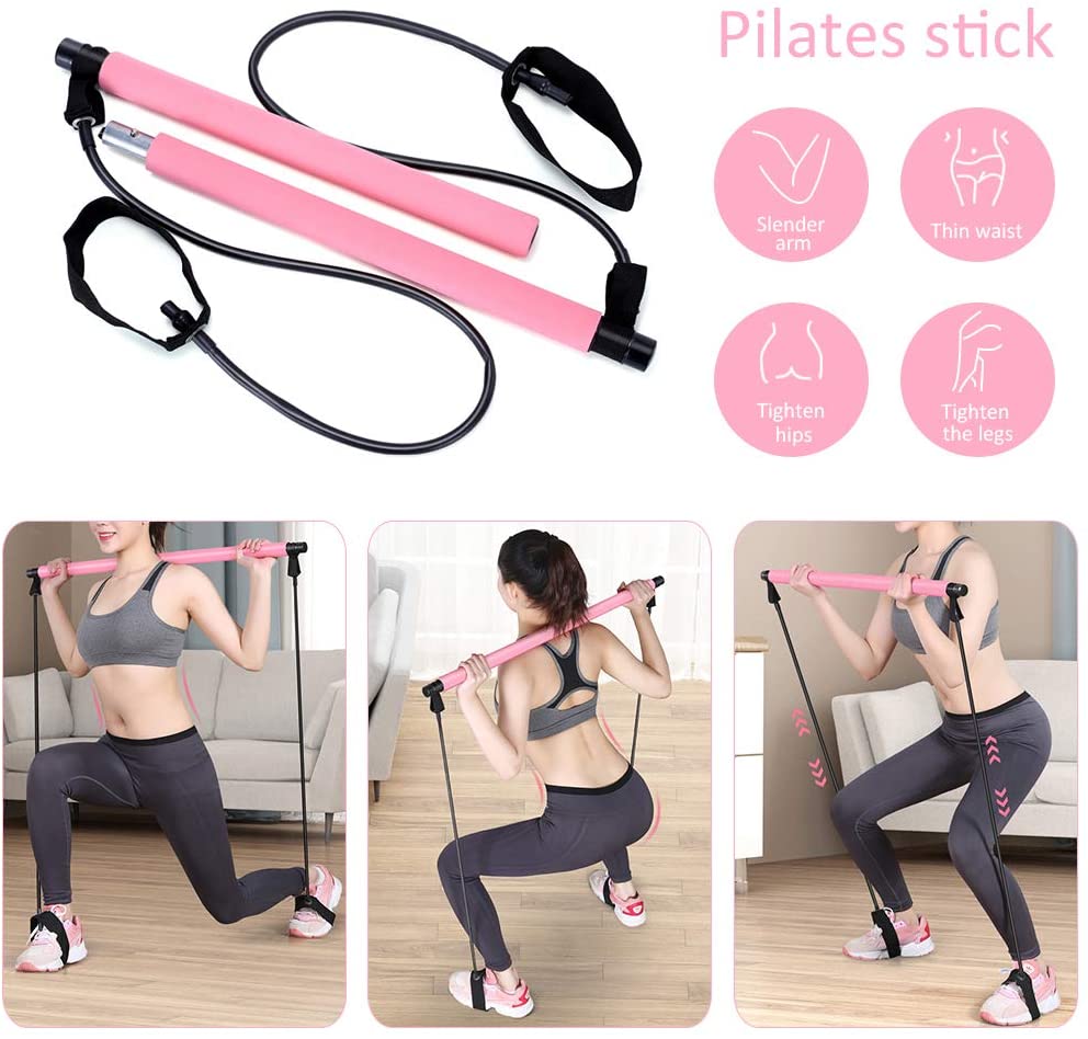 Adjustable Pilates Bar Kit - Resistance Band Exercise Stick - home • office • health