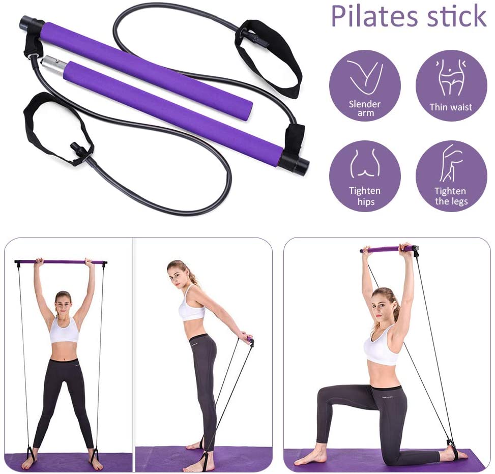 Adjustable Pilates Bar Kit - Resistance Band Exercise Stick - home • office • health