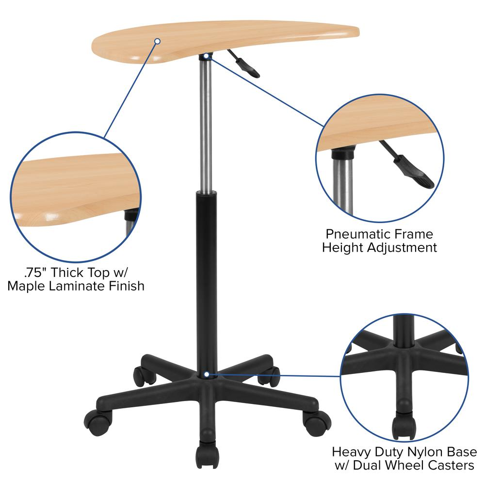 Maple Sit to Stand Mobile Laptop Computer Desk - home • office • health