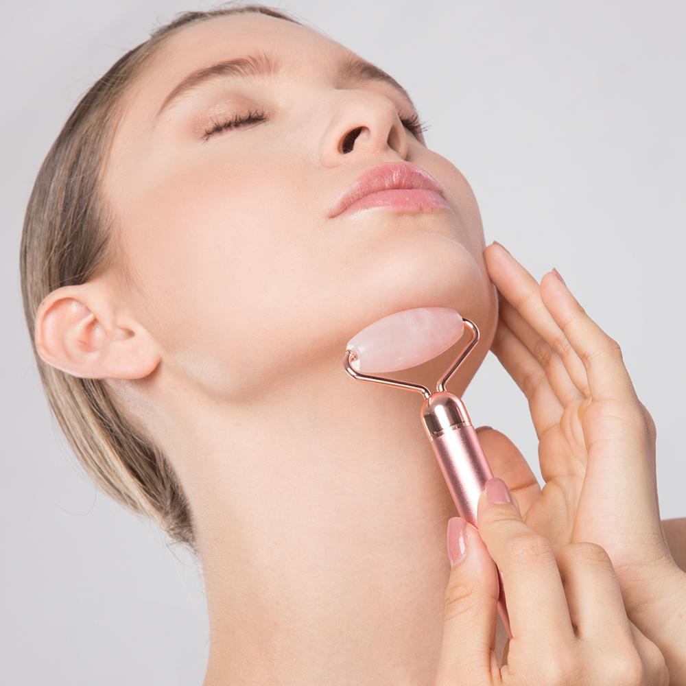 Premium Vibrating Rose Quartz Roller 2 in 1 Facial Roller - home • office • health
