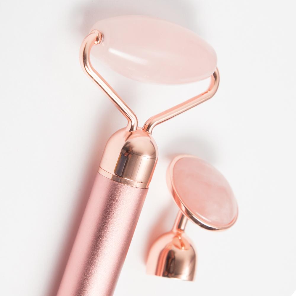 Premium Vibrating Rose Quartz Roller 2 in 1 Facial Roller - home • office • health