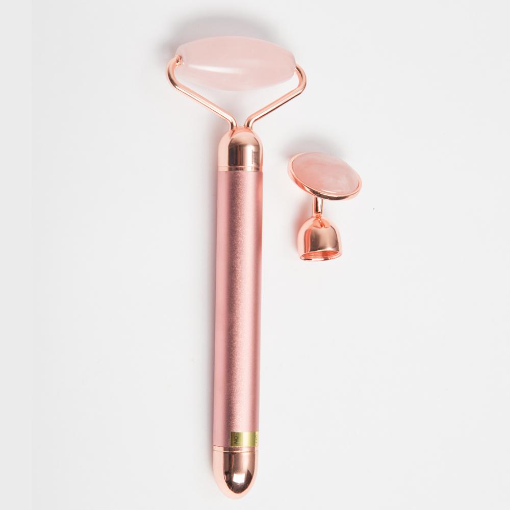 Premium Vibrating Rose Quartz Roller 2 in 1 Facial Roller - home • office • health