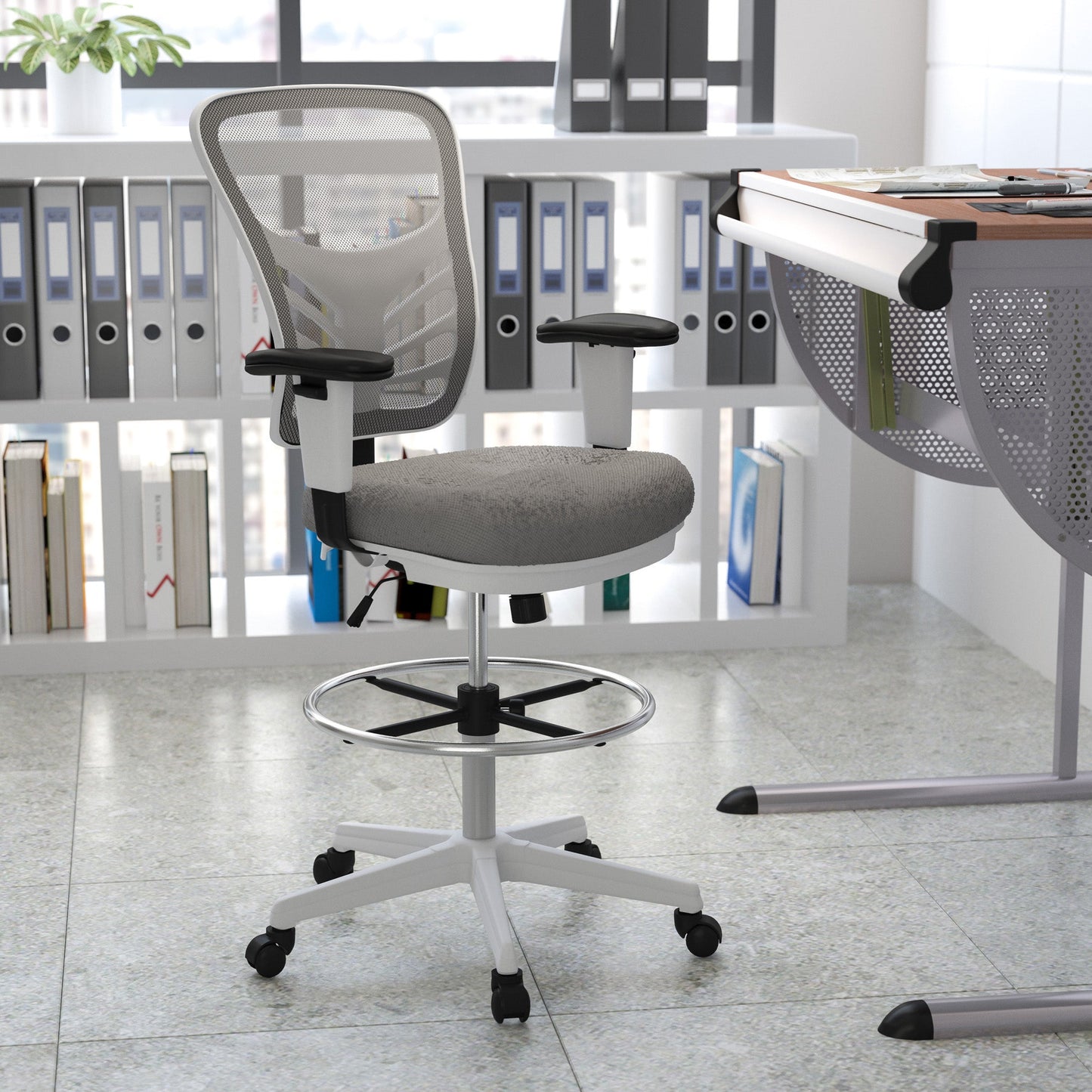 Mid-Back Light Gray Mesh Ergonomic Drafting Chair - home • office • health