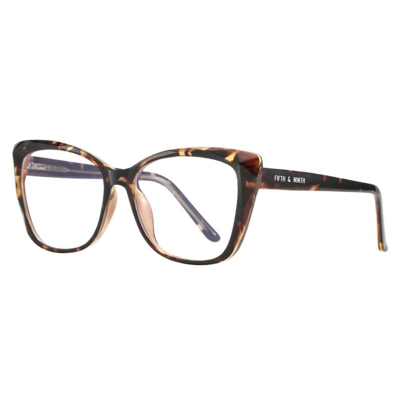 Madison Blue Light Glasses by Fifth and Ninth, tortoise shell patter, stylish cat eye glasses with thick frames