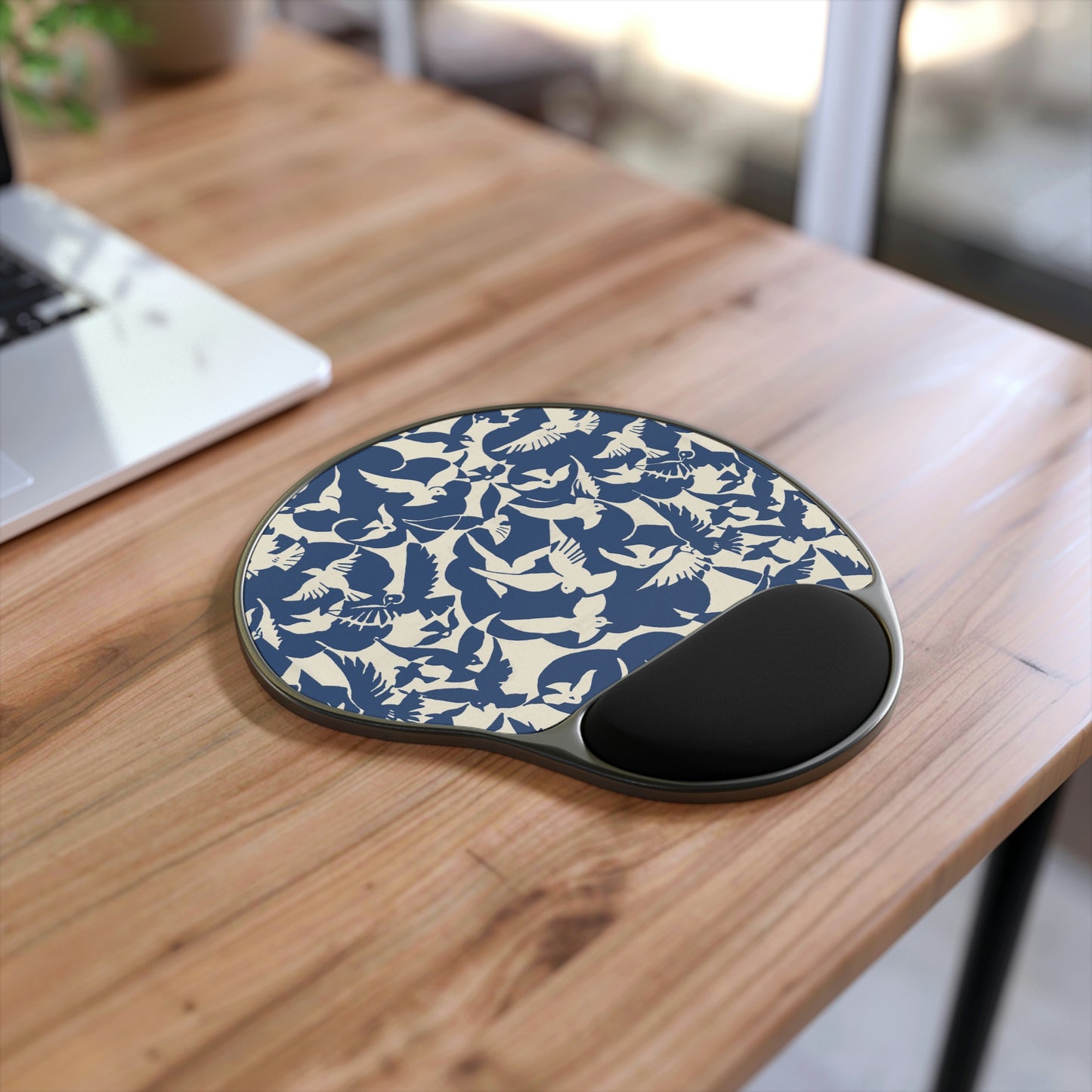 Mouse Pad With Wrist Rest - Birds and Blue - home • office • health