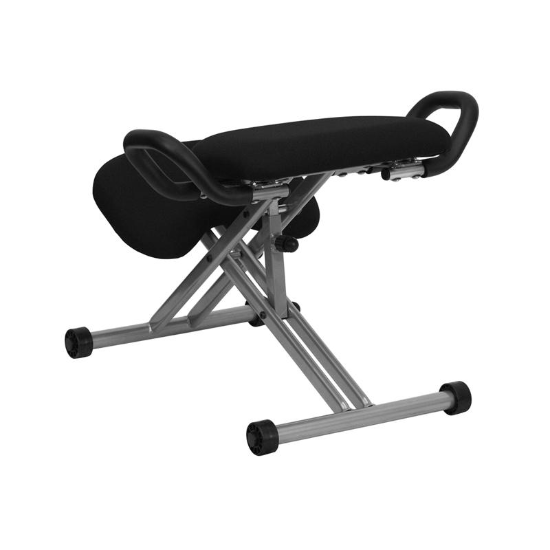 Ergonomic Kneeling Office Chair with Handles in Black Fabric - home • office • health