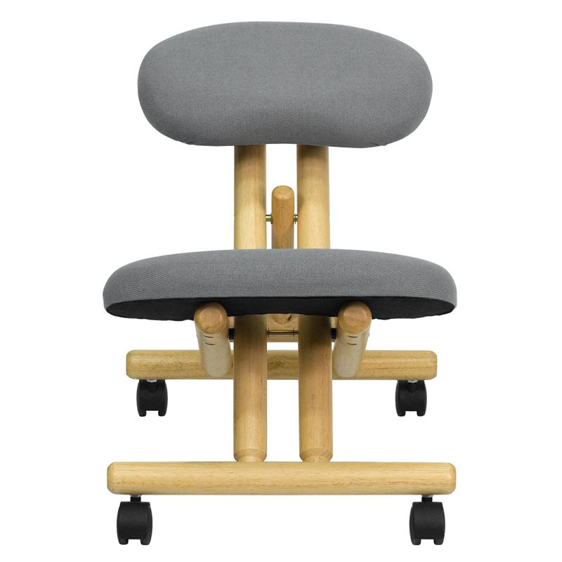 Mobile Wooden Ergonomic Kneeling Office Chair in Gray Fabric - home • office • health