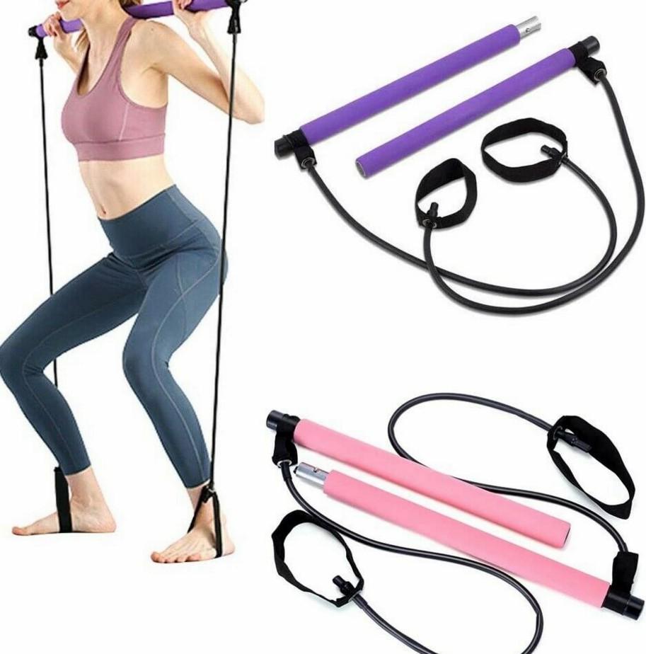 Adjustable Pilates Bar Kit - Resistance Band Exercise Stick - home • office • health