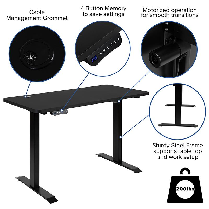 Electric Height Adjustable Standing Desk - Table Top 48" Wide - 24" Deep (Black) - home • office • health