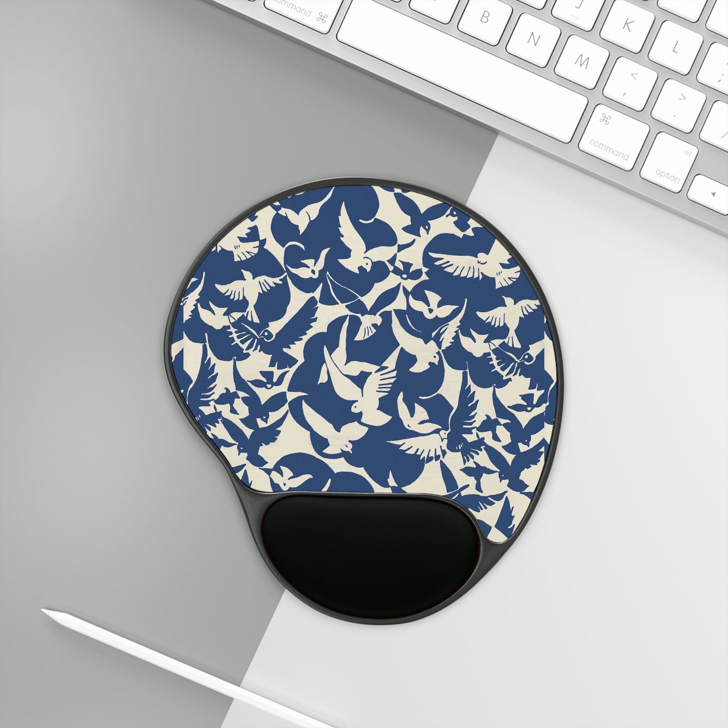 Mouse Pad With Wrist Rest - Birds and Blue - home • office • health