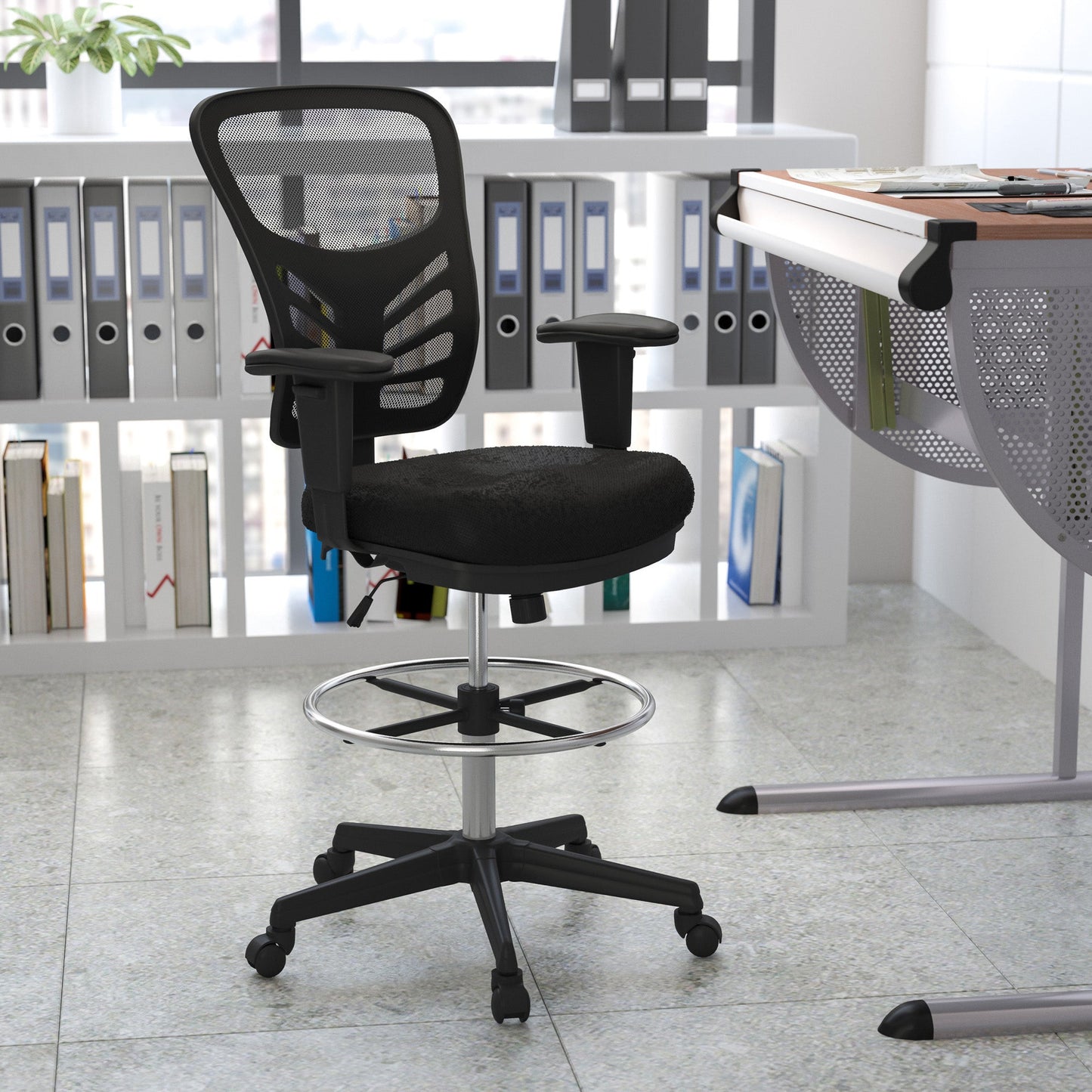 Mid-Back Black Mesh Ergonomic Drafting Chair - home • office • health