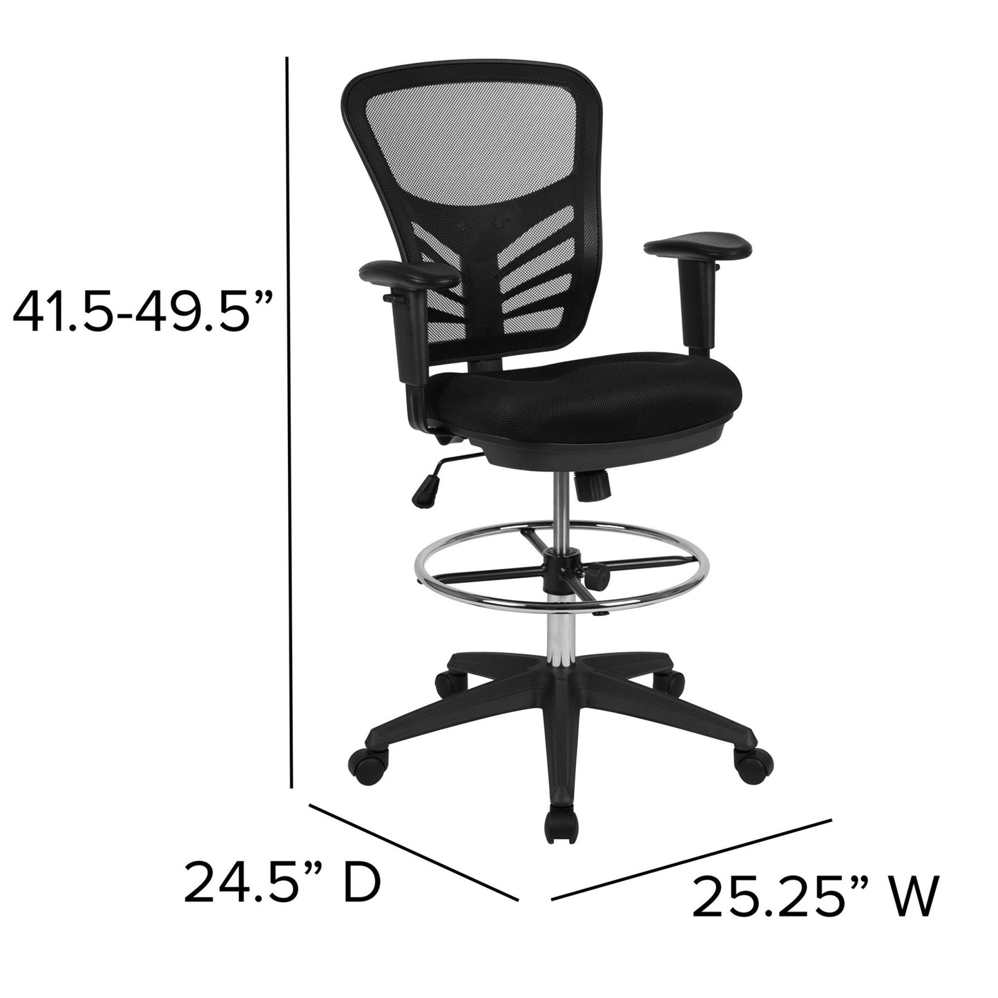 Mid-Back Black Mesh Ergonomic Drafting Chair - home • office • health