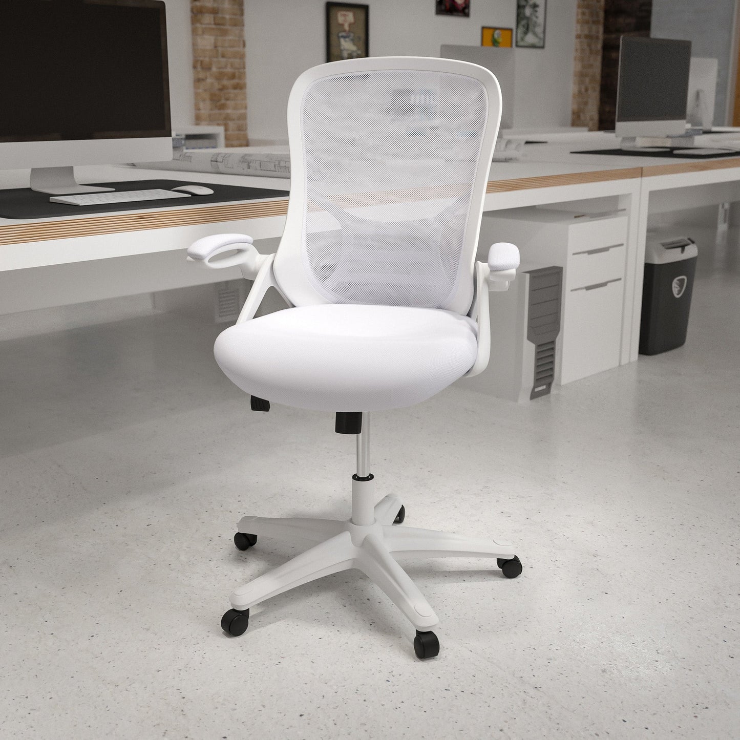 High Back White Mesh Ergonomic Swivel Office Chair with White Frame - home • office • health