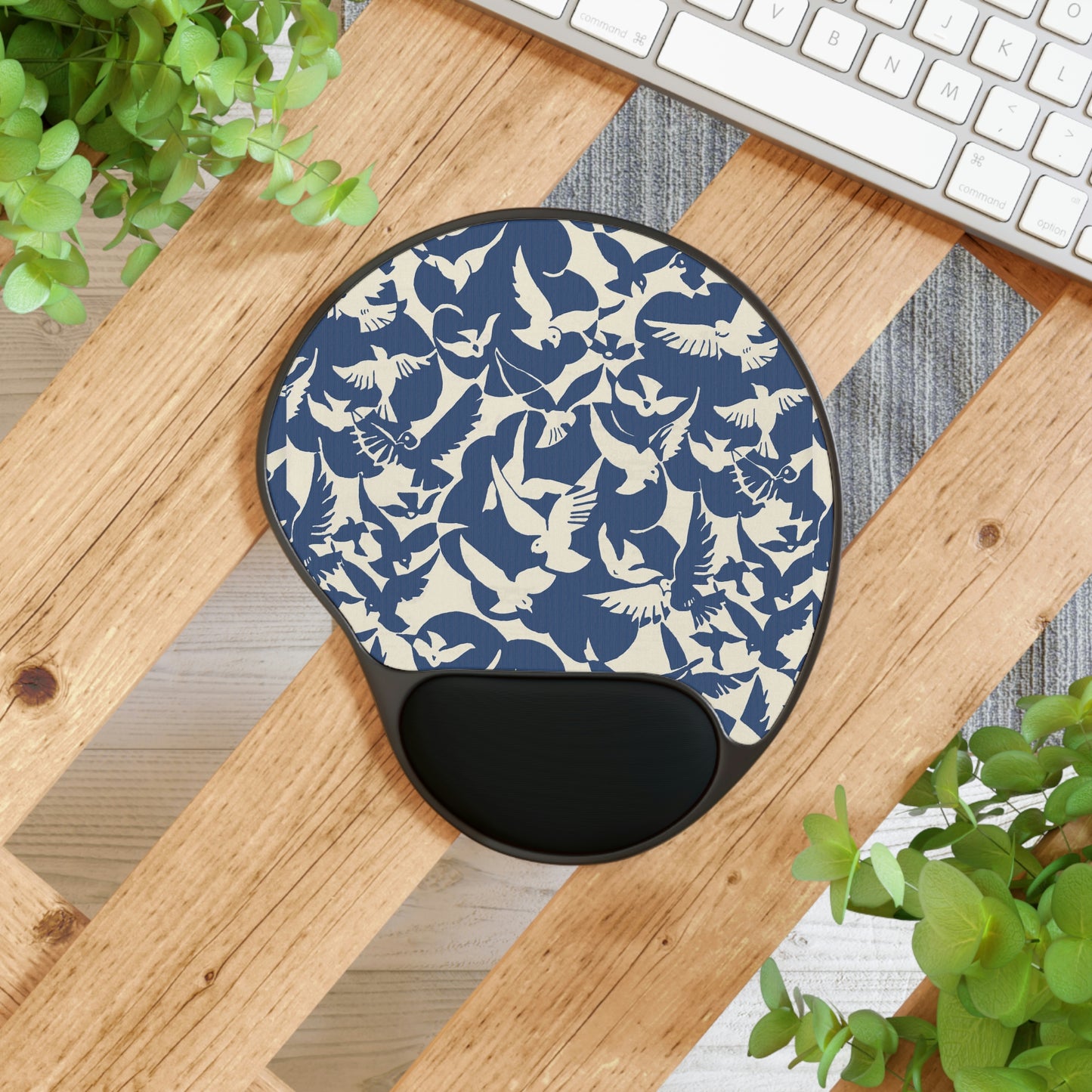 Mouse Pad With Wrist Rest - Birds and Blue - home • office • health